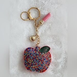 Multicolor Apple Keychain with Gold Accents Teacher Bag Charm